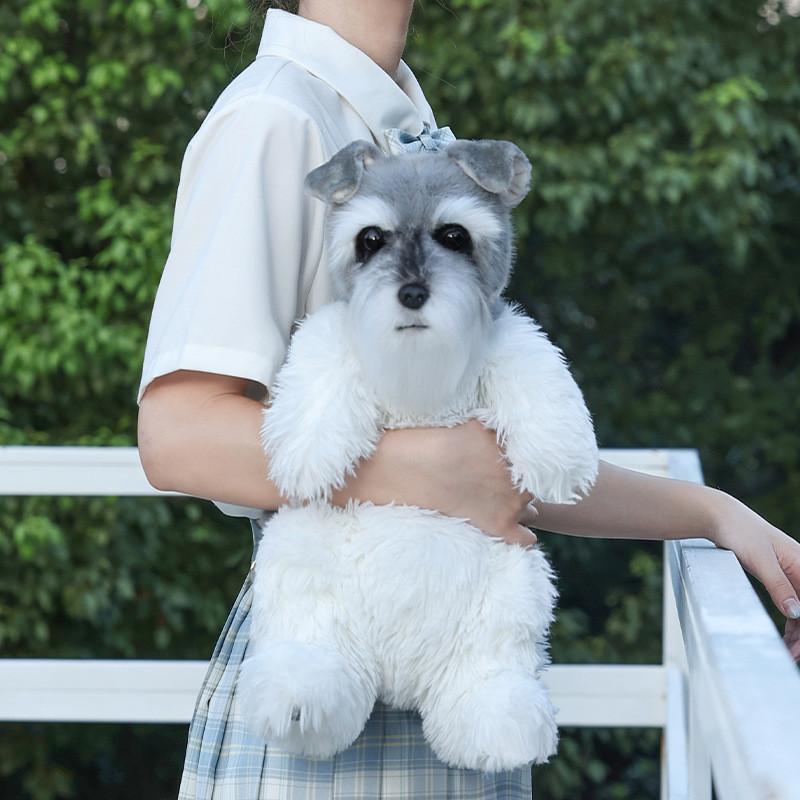 Backpack Plush Schnauzer Dog Doll Stuffed Animal Kawaii Cartoon Travel Bag Toy