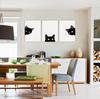 Black Cat Art Decorative Animal Cat Wall Modern Contemporary Poster Sofa Background Wall Hanging for Living Fully Framed 3-Panel Panel, Painting, Art,