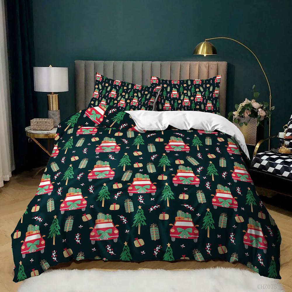Christmas Duvet Cover Set Winter Snowman Santa Claus Christmas Stocking Bedding Set Double Queen King Size Polyester Qulit Cover