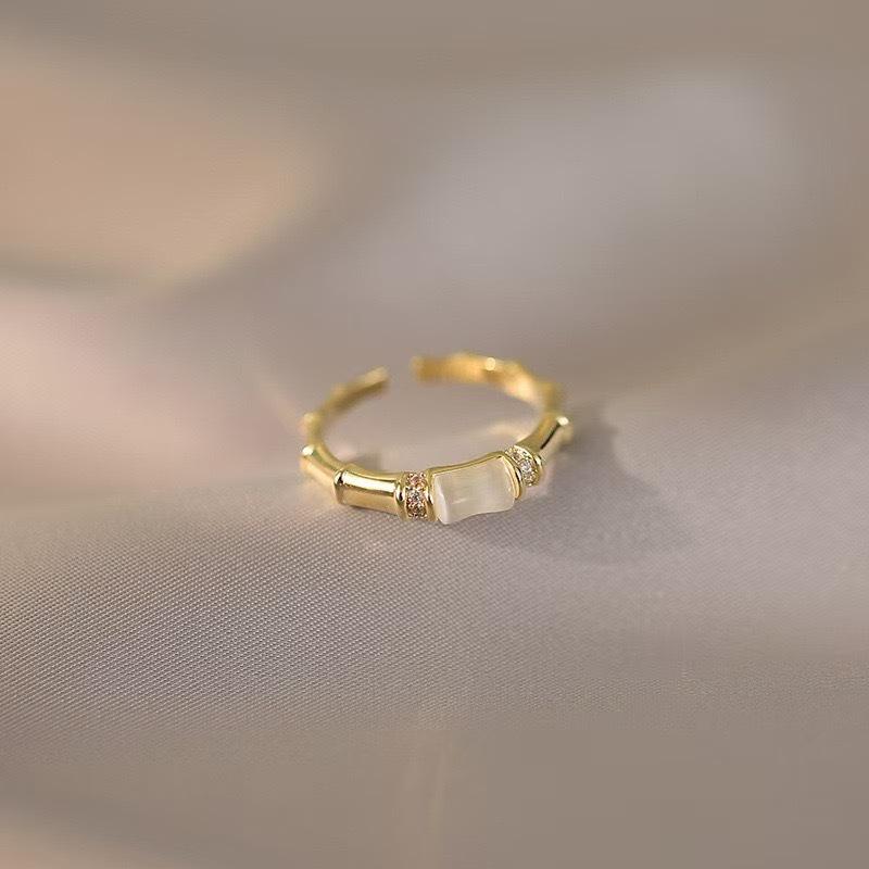Women's Cat's Eye Chalcedony Bamboo Ring - Versatile, Chinese Style, Adjustable, High-End Fashion Jewelry