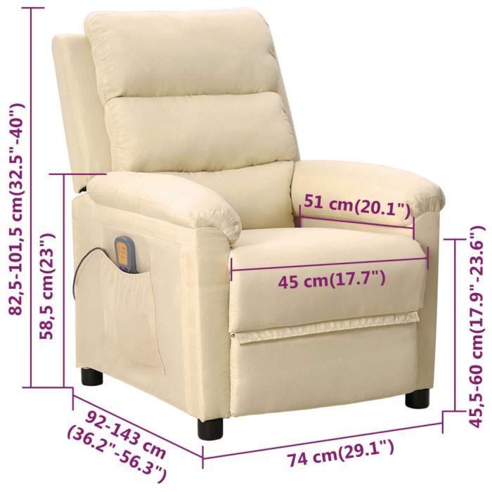 VidaXL Fauteuil de massage inclinable Crème Tissu