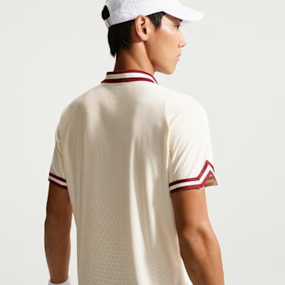 Nike Court Slam Tennis Tops Men's Light Ivory White/Team Red Lapel Mod