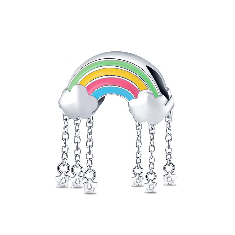 Sweet Romance 925 Silver Rainbow Unicorn Charms Beads Fit 3mm Bracelets DIY Jewelry Making Shining Dreamy