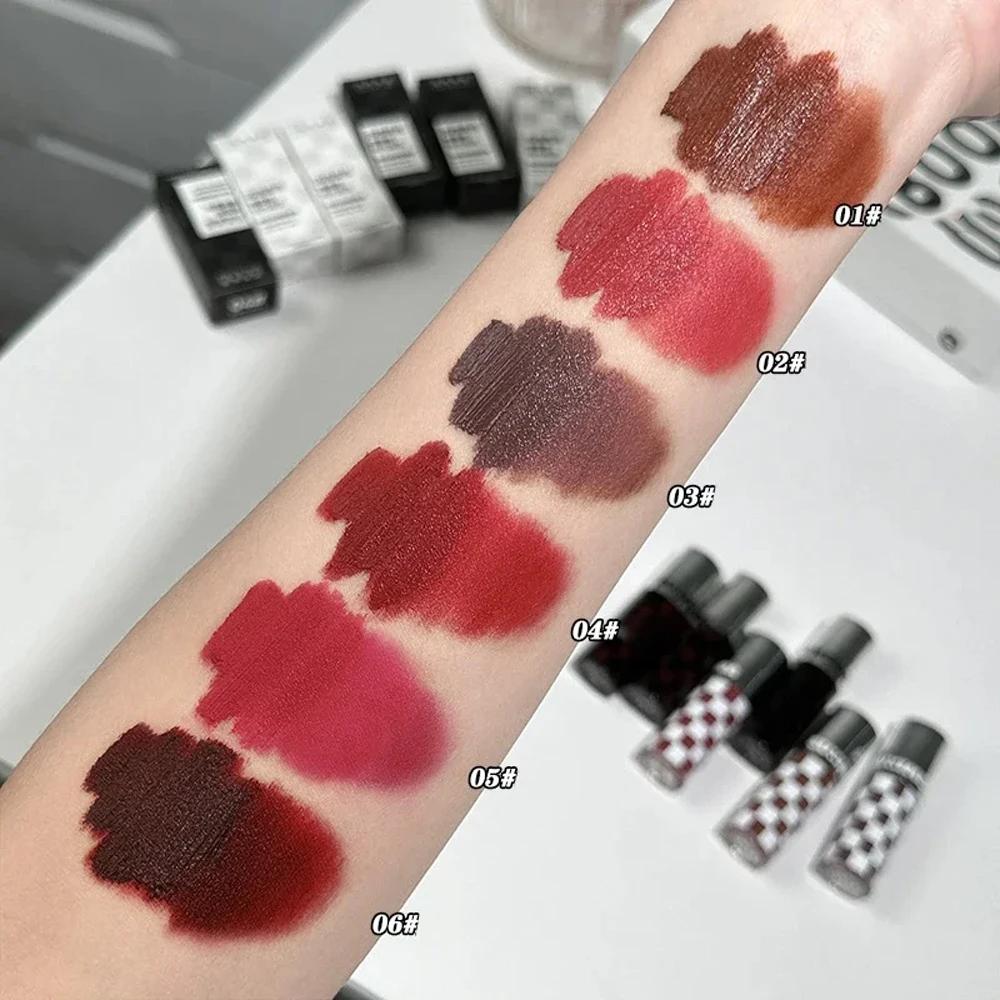 Checkered Nude Purple Matte Lip Mud Mousse Lipstick Waterproof Punk Red Velvet Lip Gloss Non-Stick Cup Lipstick Tint Lip Makeup