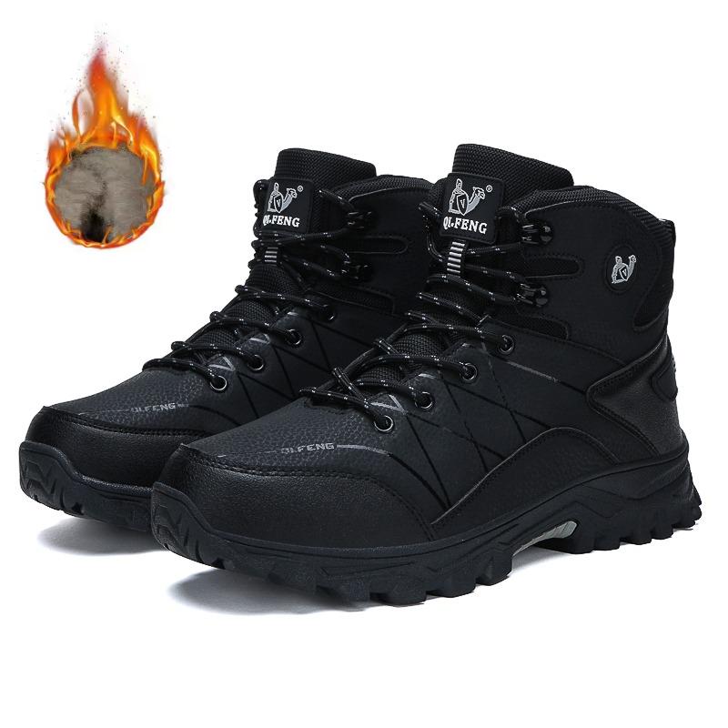 

Высококачественные мужские брендовые высокие кожаные ботинки, зимние ботильоны на хлопковой подкладке, противоскользящие походные ботинки и ботинки для походов на открытом воздухе 44 чёрный