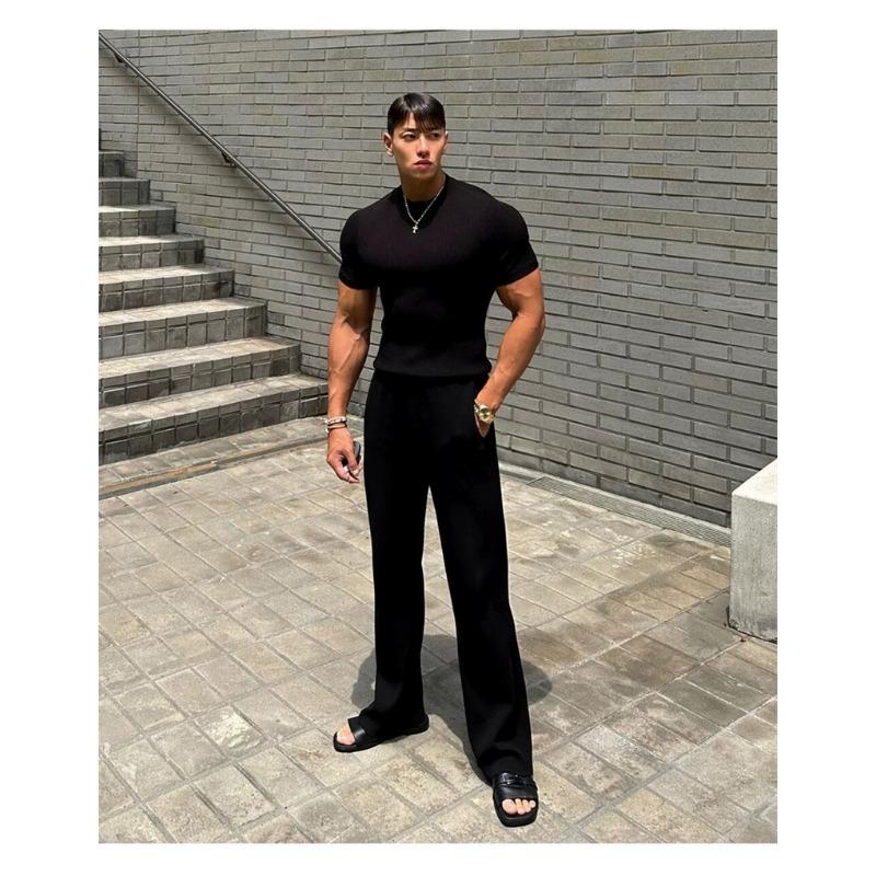 Men S Waffle Knit Short Sleeve Fitted Casual T Shirt