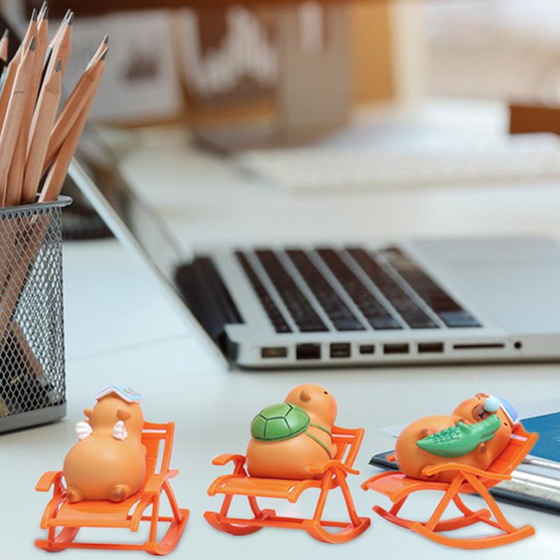 Capybara Figure Ornament Simulation Capybara Model Rocking Chair Capybara Ornaments Cartoon Rocking Chair Decoration Home Art