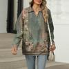 Women's Summer Fashion Casual  Printed V-Neck Long Sleeve Shirt Top