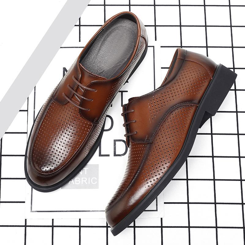 Business hollow leather shoes men's British style cowhide suit soft sole formal wear men's shoes best man wedding shoes