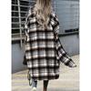 Stylish Plaid Print Womens Long Jacket - Relaxed Casual Button Front with Flap Pockets - Durable Outerwear for Everyday Fashion