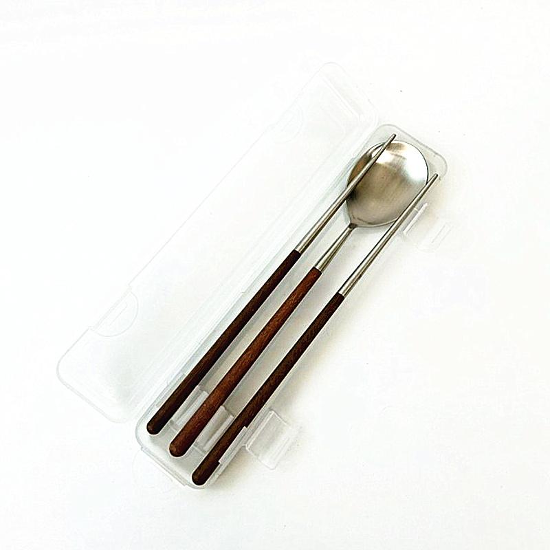 

304 stainless Steel Metal Portable Cutlery Spoon Chopsticks Serving Dinner Set Wooden Handle Tableware With Box білий