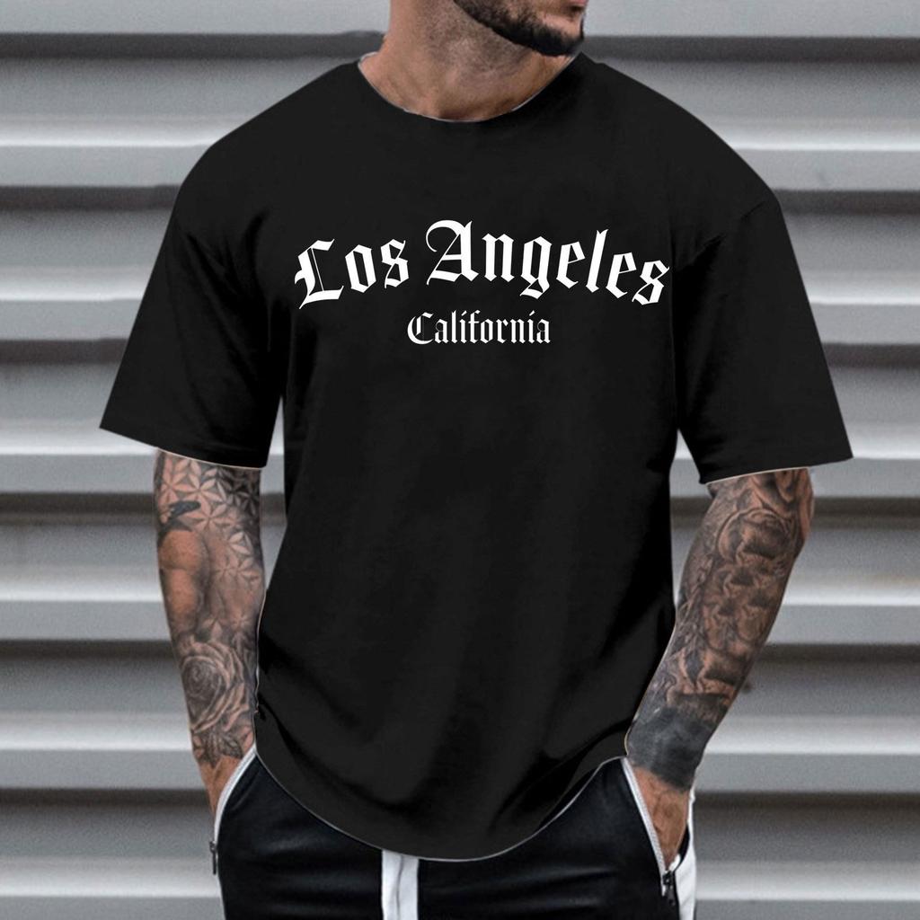Men's Crew Neck Letter Printed Short Sleeve Fashion Cotton Top Versatile T-Shirts Men’s
