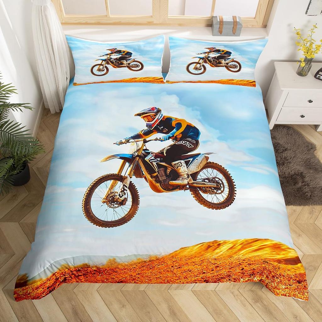 Motocross Bedding Set Full Motorcycle Racer Comforter Cover Extreme Sport Duvet Cover Dirt Bike Motor Vehicles Biker Quilt Cover