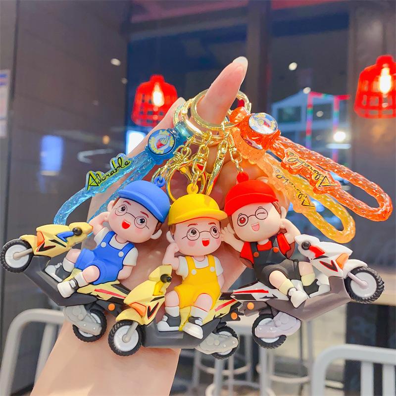 Cartoon Trendy Cool Locomotive Boys and Girls Couple Doll Creative Car Keychain Student Schoolbag Pendant Gift