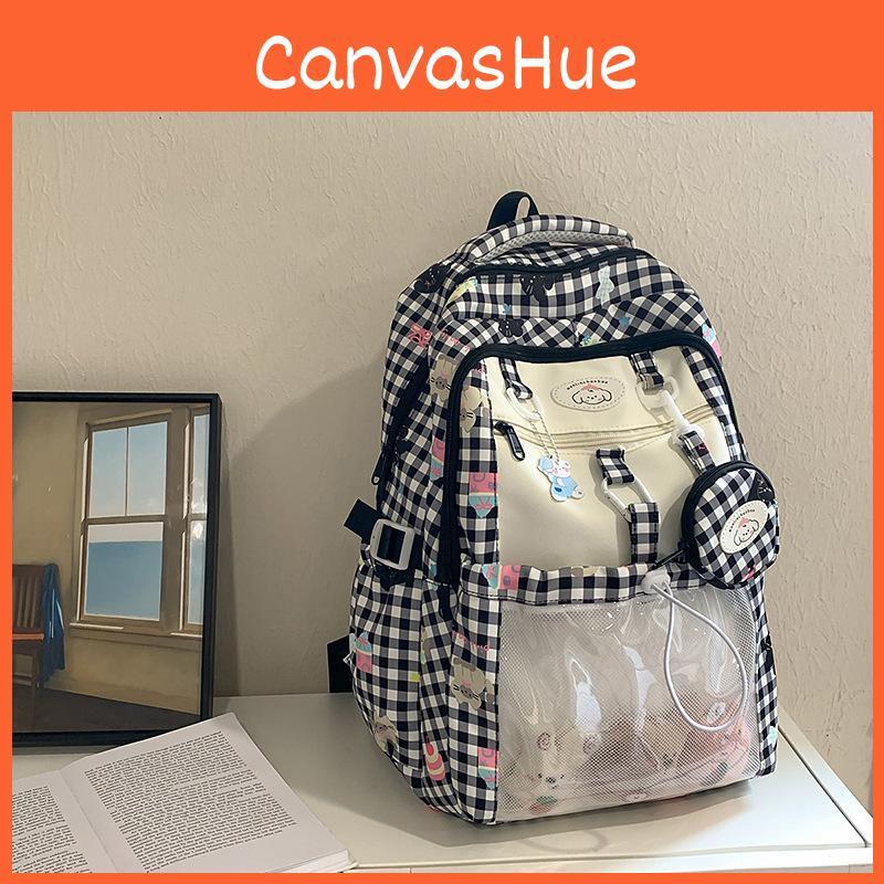 Capacity Large Backpack With Grid And Cartoon Dog Cat Print Design Daily For