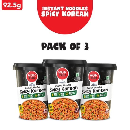 VEEBA Instant Cup Noodles Spicy Korean| Made with No Palm Oil| No Maida | No Added MSG 277.5 Gram (Pack of 3)