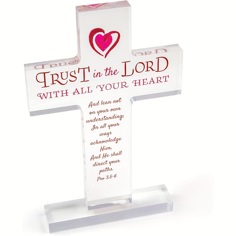 Trust in the Lord Acrylic Cross Plaque - Proverbs 3:5-6 Inspirational Christian Home and Office Decor, Suitable for Commendation and Encouragement 10*16cm