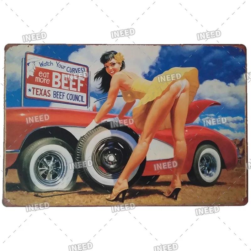 Retro Sexy Beauty Aluminum Poster - Men's Metal Plaque, Garage Cave Workshop Wall Decor