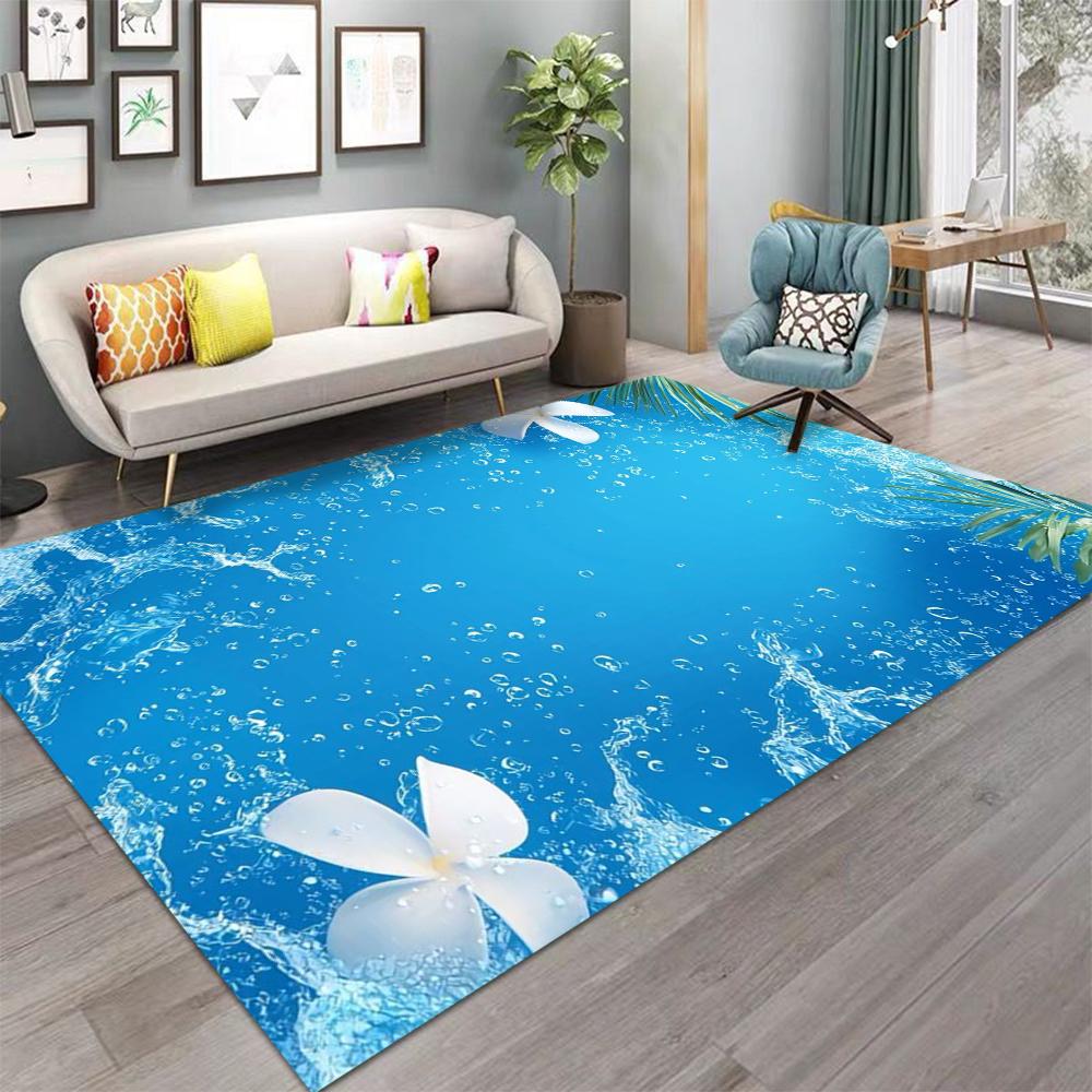 Carpet With Swimming Pool Water Pattern Tropical Palm Leaf Float Ring Flower Designs NonSlip Rug For Living Room Decor