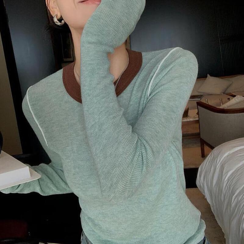 

YUZHAOLIN Women s Slim-Fit Contrast Knit Pullover One Size