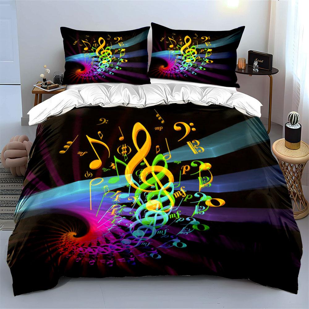 Colorful Musical Notes Art Set Multiple Sizes Kid'S And Adults' Bedroom Exquisite 3Pc Bedding Set, Gift