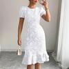 Women's Fashionable Printed Short Sleeved Round Neck Slim Fit Hip Hugging Dress