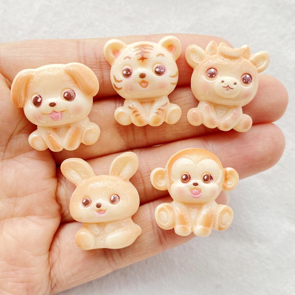 

10pcs Cute Cartoon Dogs, Rabbits, Monkeys, Tigers, Deer Flat back Resin Scrapbook Figurines DIY Home Decor Crafts