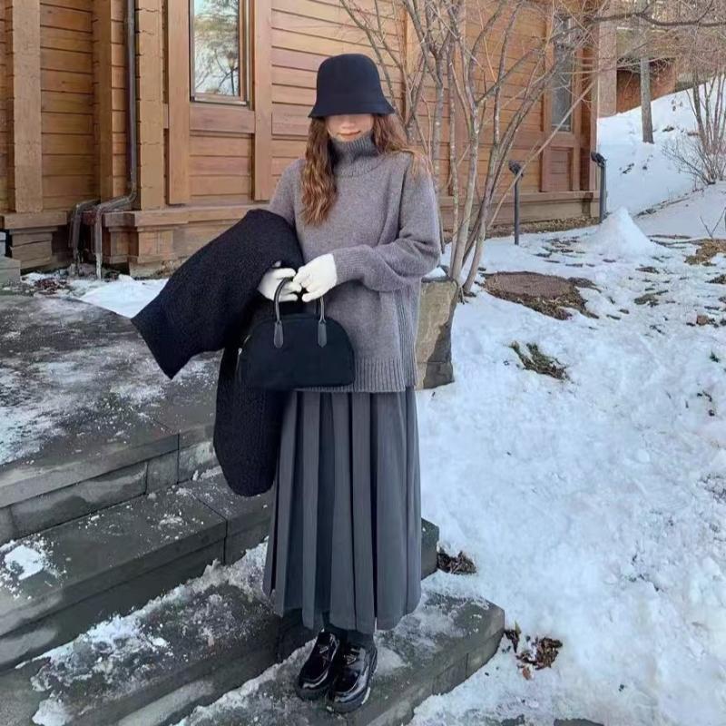 

Модный толстый трикотажный свитер с длинным рукавом и воротником-стойкой для женщин, осенне-зимний, свободного кроя, облегающий, базовый свитер, топ, женский элегантный повседневный джемпер 25442 One Size серый