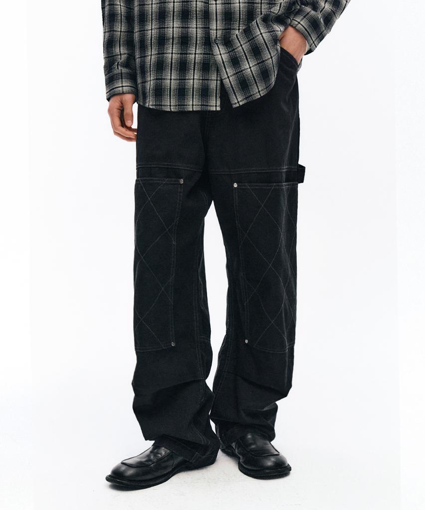 INTEMPOMOOD Honeycomb Double Knee Work Pants_Black