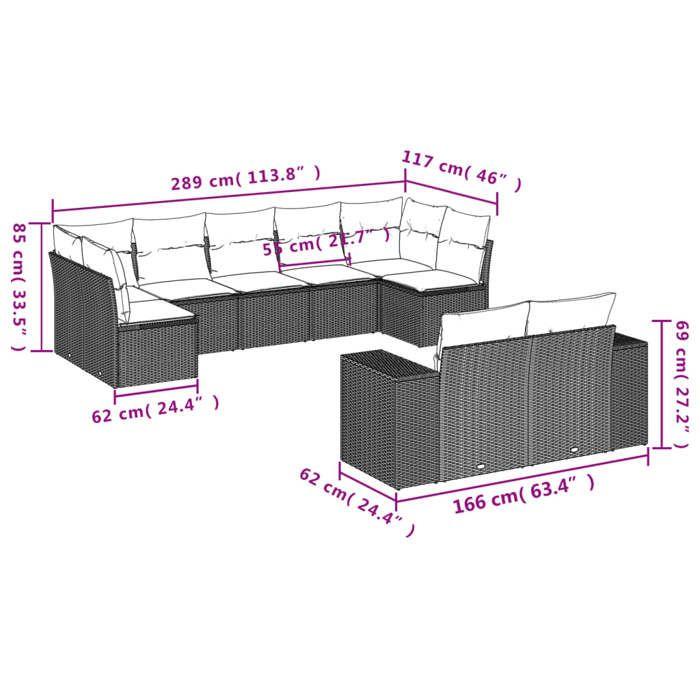 VidaXL Salon de Jardin avec Coussins 9 pcs, Canapés de Terrasse, Ensemble de Meubles de Patio, Mobilier d'Extérieur, Gris 3223019