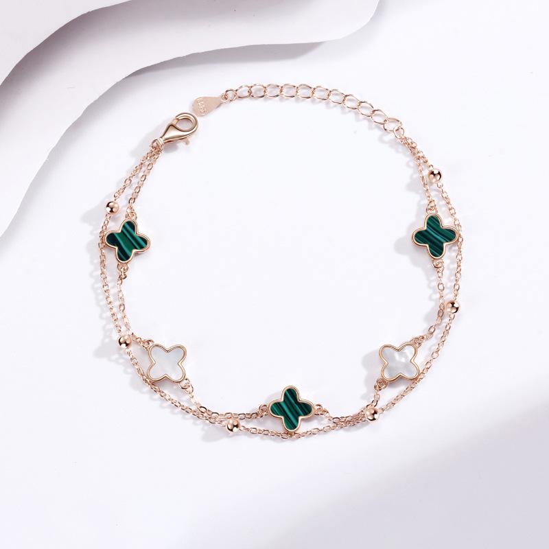 Four-leaf Clover Five-flower Couple Bracelet Female Korean Lady Agate Bracelet Korean Version Bracelet Double Layer