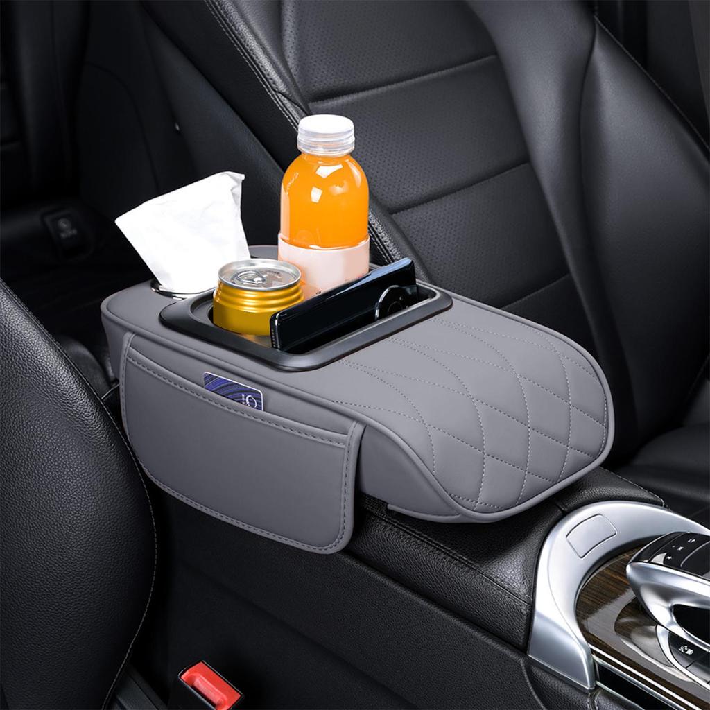 Car Armrest Storage Box Ergonomic Box Cushion Car Center Console Cover With Cup Holder Tissue Box Phone Slot Side Storage Bag