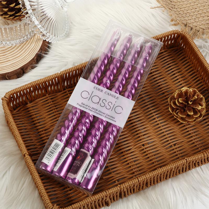 European Style Long Pole Colorful Threaded Candle Holder Candle Home Romantic Candlelight Dinner Decoration Wedding Birthday Candle