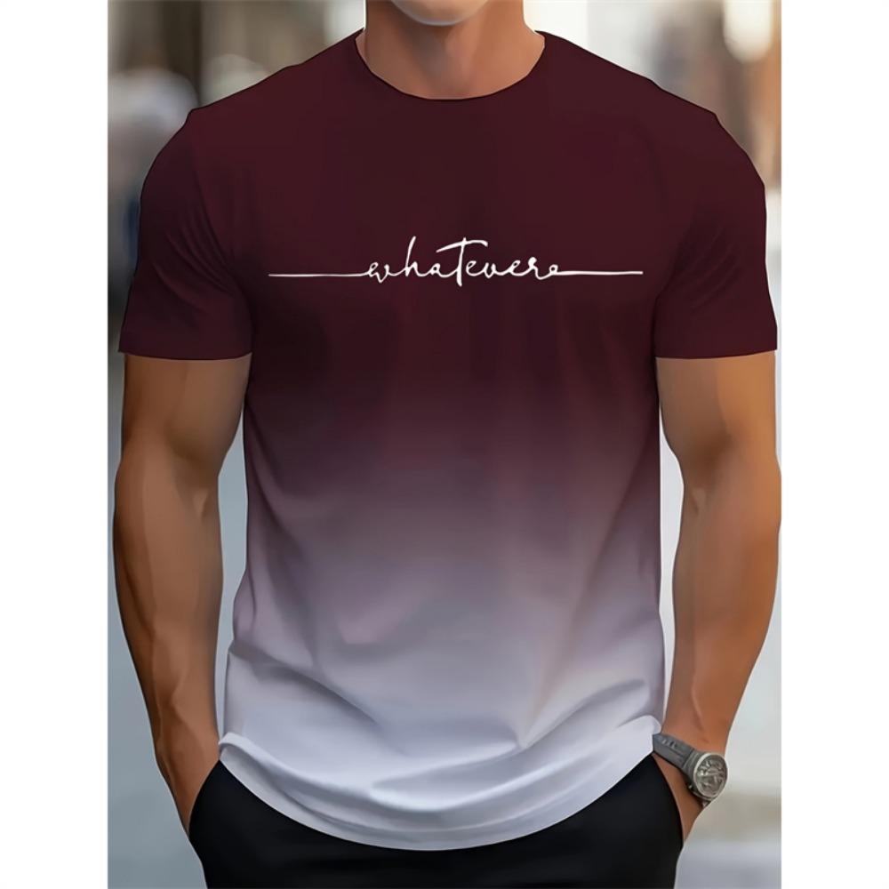 Mode T-Shirts mit Farbverlauf und Buchstabengrafik für Herren, Trend Sommer, Rundhalsausschnitt, 3D-Druck, kurzärmelig, lässig, übergroße T-Shirts