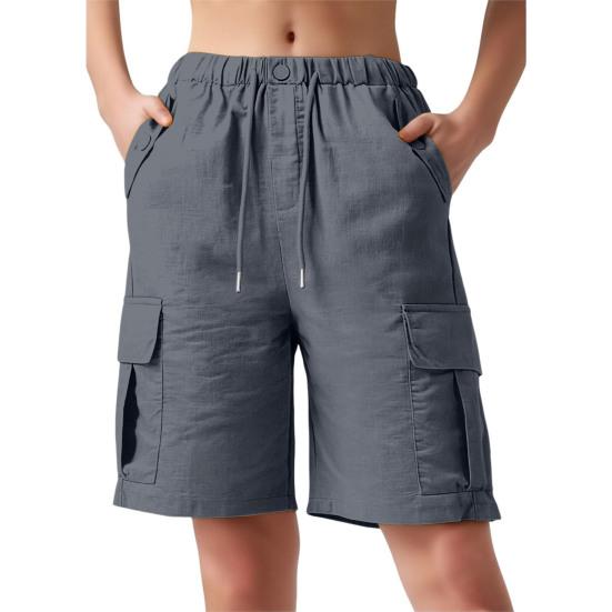 Women Cargo Shorts Drawstring Design High Waisted Loose Fit Hiking Shorts with Functional Deep Pockets Outdoor Activities Casual
