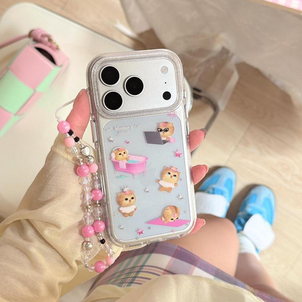 Cute Pink Cat Phone Case for iPhone 16/15p/14/17 Pro Max with Round Edges