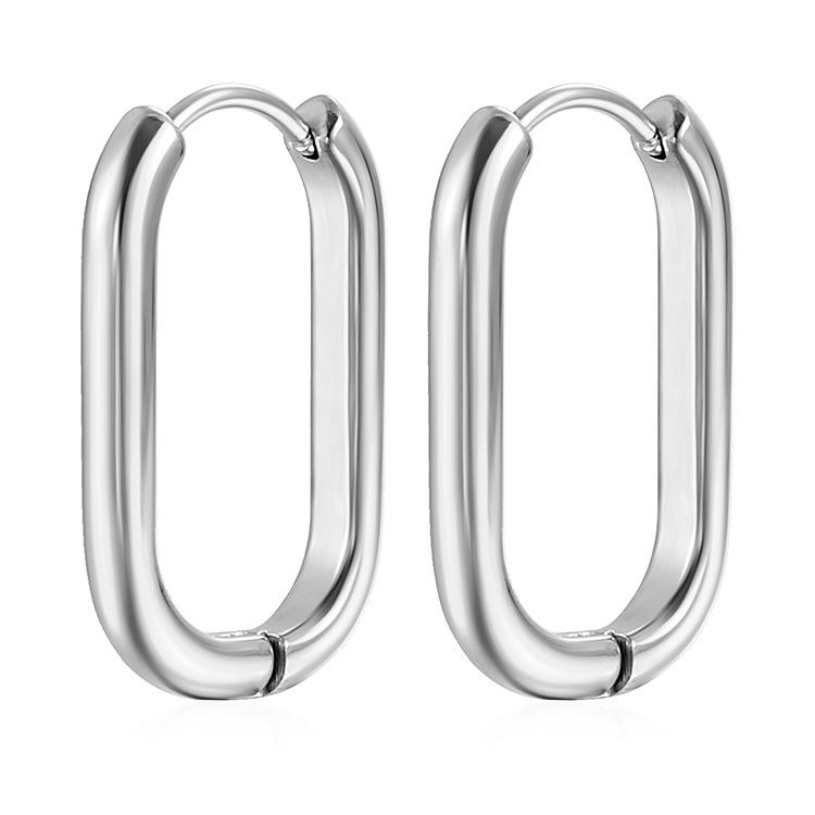 European & American Geometric Oval 18K Gold Titanium Steel Earrings with 3D Oil-Pressed Design