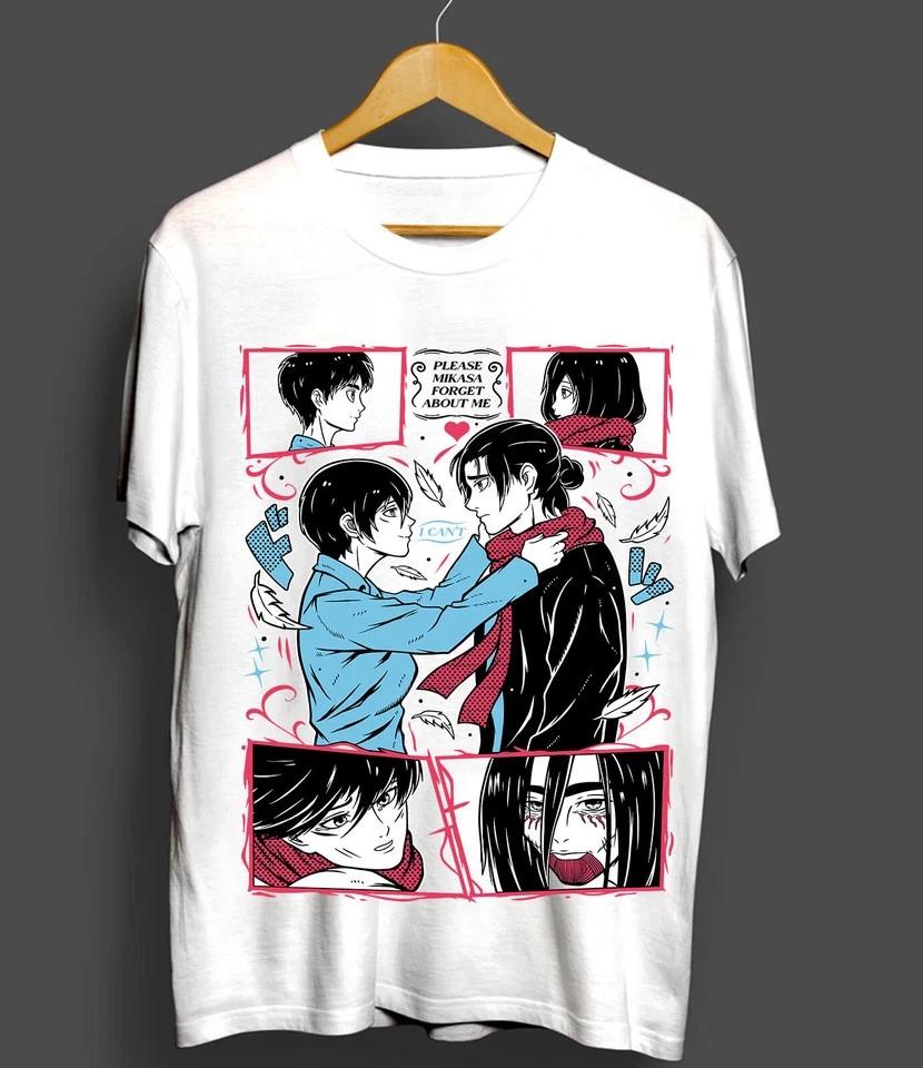 Attack On Titan Eren And Mikasa TShirt Girl Horror Anime AOT Tshirt White S