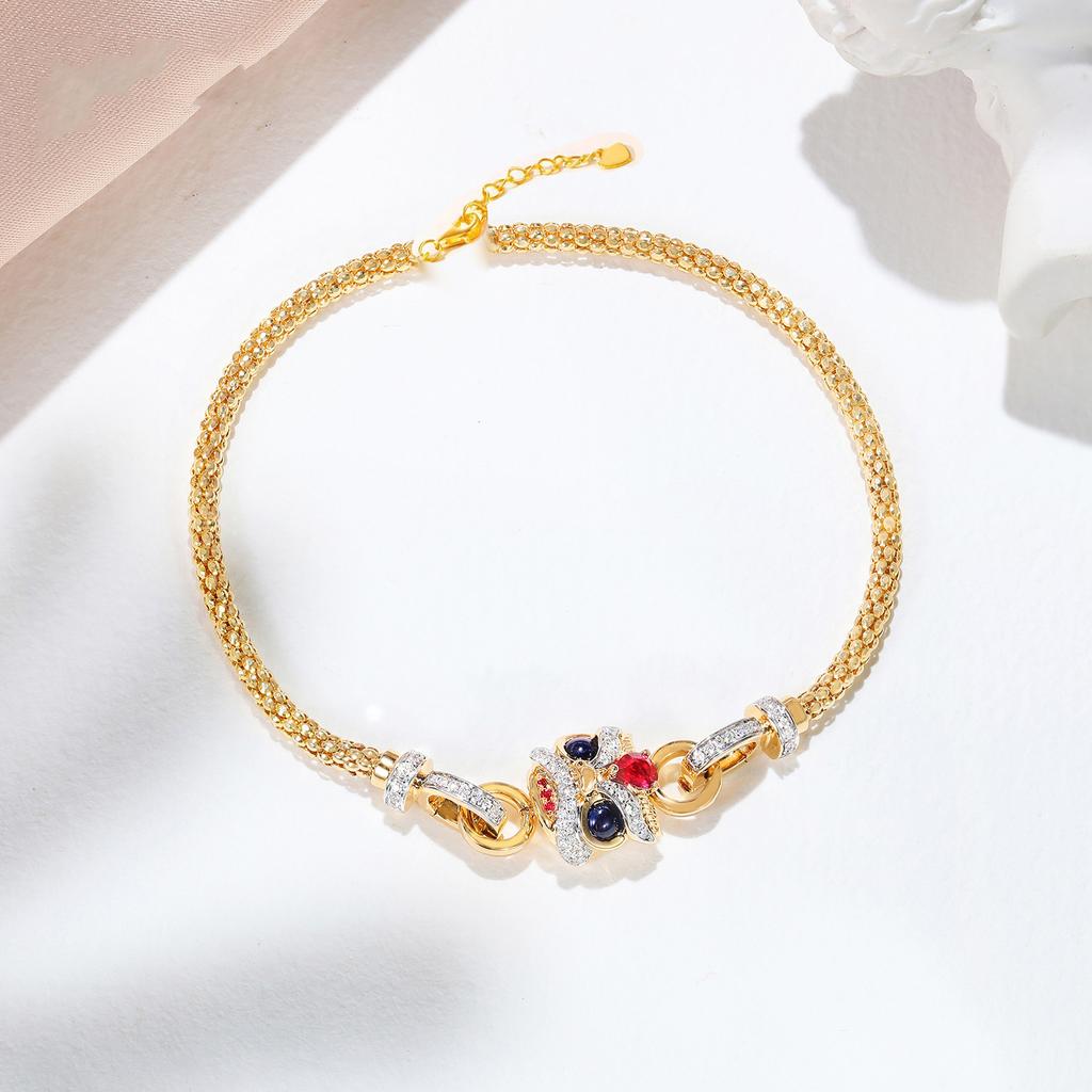 Guochao Schmuck Löwentanz Set Schwerindustrie Leichter Luxus Ring Löwe zum Laufen Farbe Schatz Armband Ohrringe Anhänger Halskette