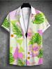 Summer 3d Print Men'sShirt Tropical Hawaiian Beach Vacation Plant Coconut Tree Short Sleeve T-Shirt 4-Way Stretch Fabric Shirt