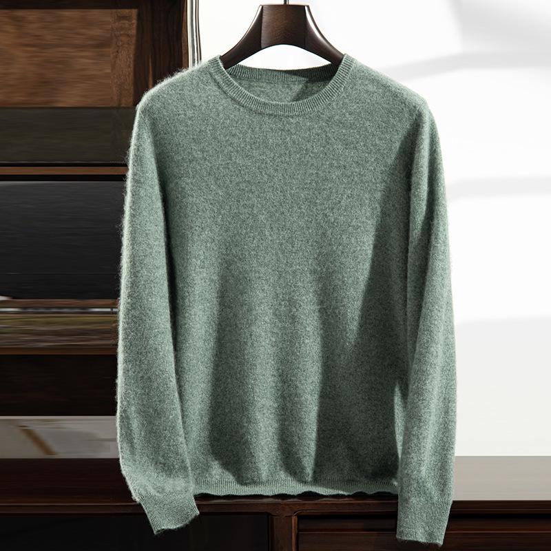 Men's Thick Warm Cashmere Sweater - Solid Color Round Neck Loose Fit