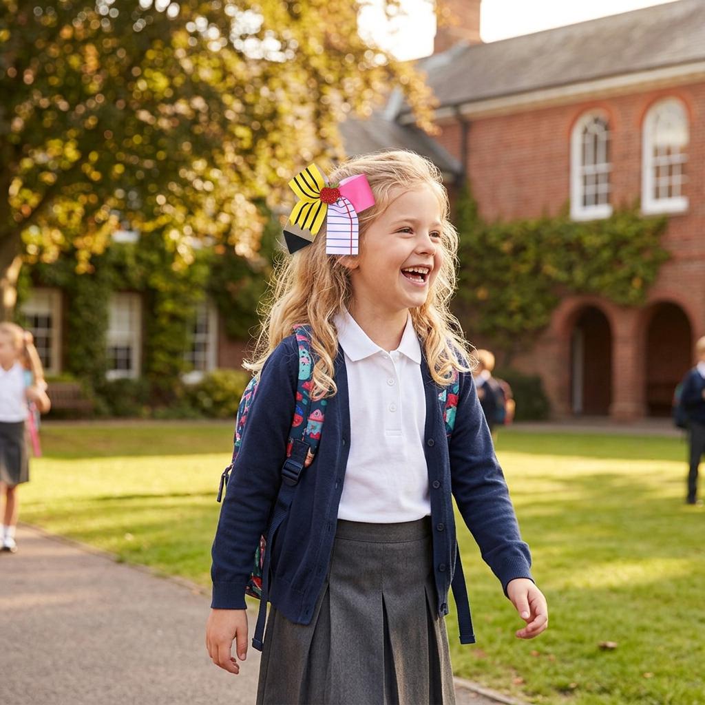 Back to School Pencil Apple Hair Bow Clips Cute Teacher Girls Grosgrain Ribbon Bows Barrettes Student Kids School Hairpins