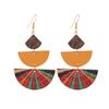 Bohemian Wood Stud Earrings Niche Design Ethnic Style Geometric Stripe Print Earrings Femininity Personality Earrings