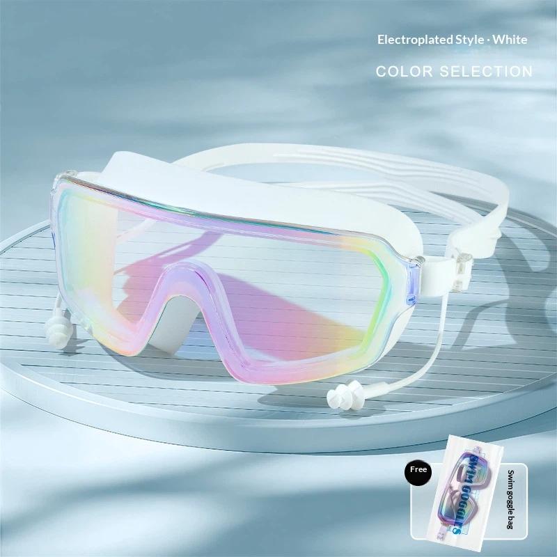 Large Frame Anti Fog Swim Goggles With Ear Plugs Panoramic Wide View Waterproof Swimming Glasses For Adults Pool Beach Water Spo