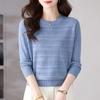 Women's Early Autumn Pink Cutout Knitwear: Gentle Style, Loose Fit, Slimming, Round Neck, Long Sleeve Top.