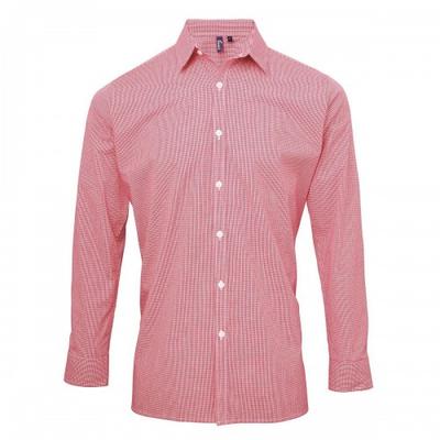 Premier Mens Gingham Micro Checked Long-Sleeved Shirt