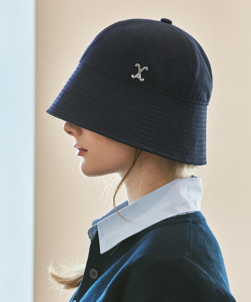 Bajal Va Curved Studded Round Drop Bucket Hat Navy