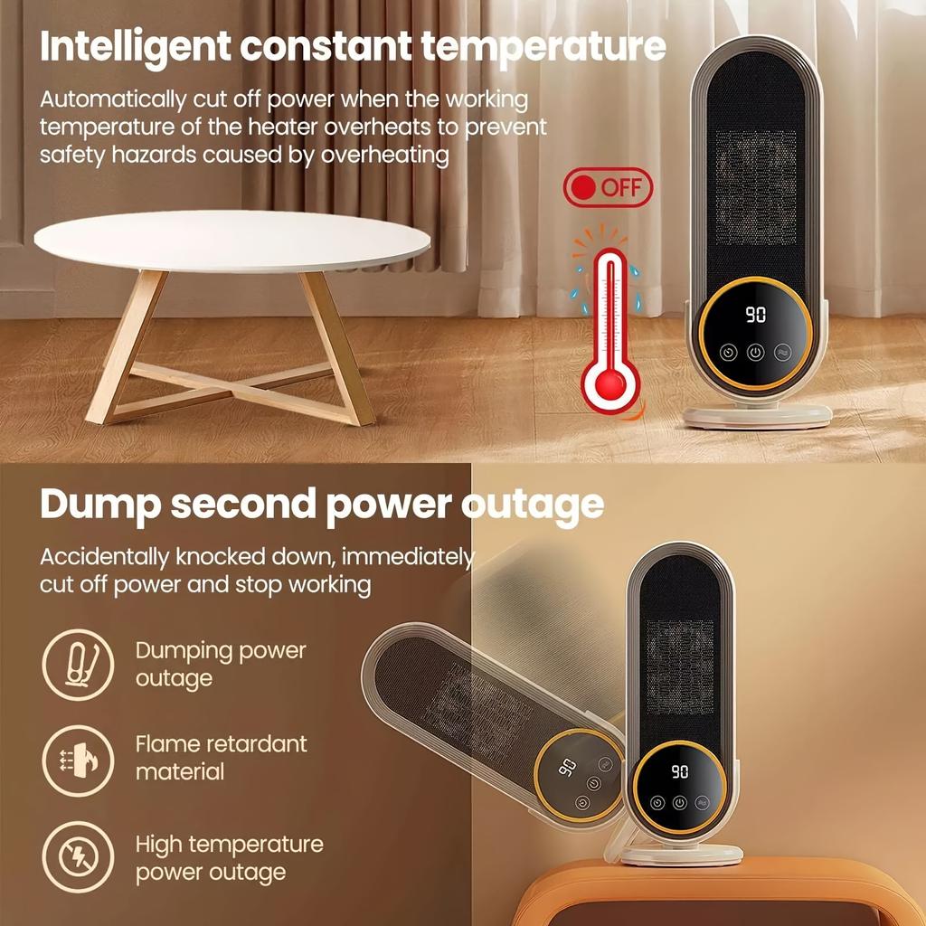 1200 W Touchscreen-Raumheizer, tragbarer elektrischer Heizer, tragbar mit Fernbedienung, 3S schneller Temperaturanstieg mit Umkippschalterschutz, sicher