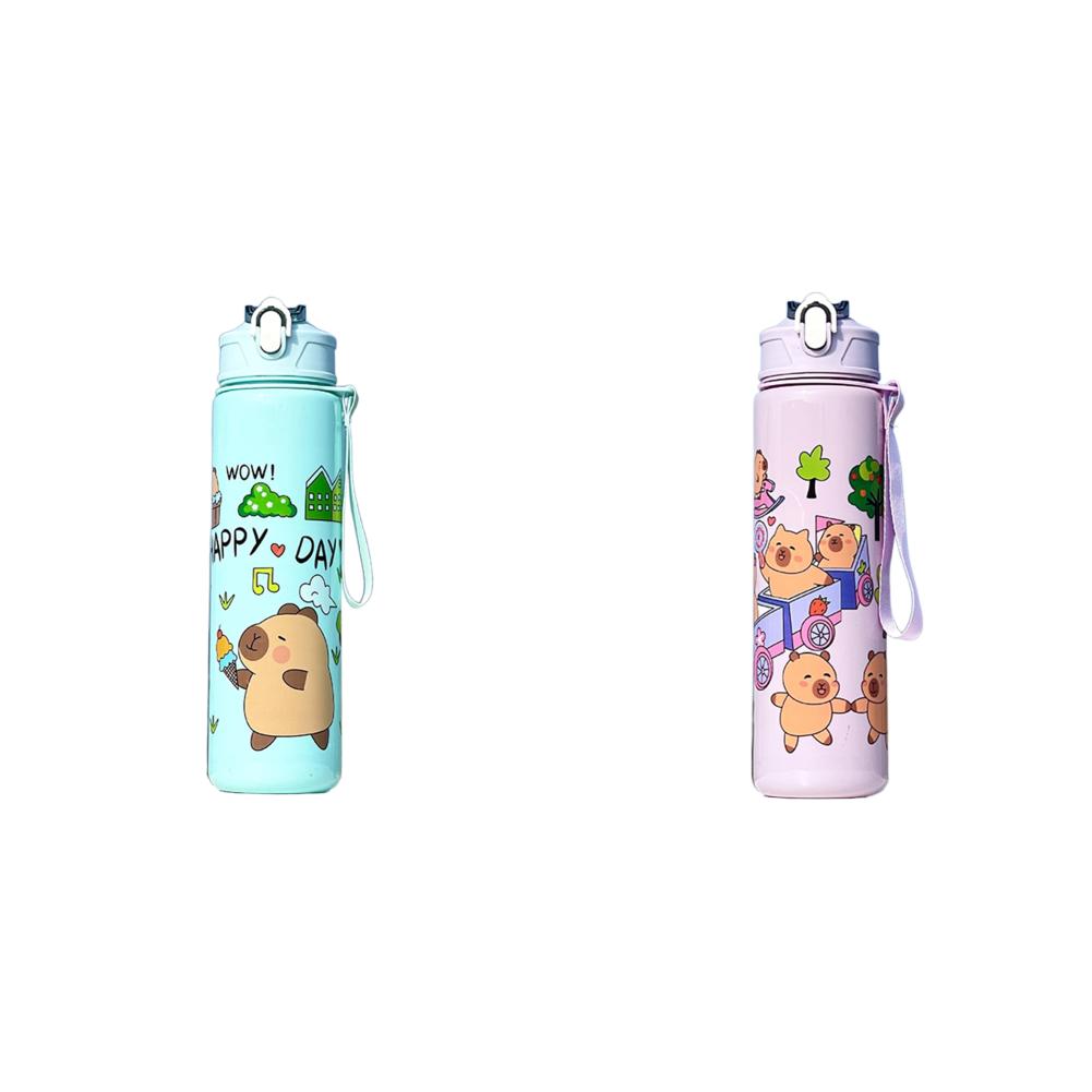 700ml Capybara Cute Sport Water Bottle with Straw Handle Large Capacity Drinking Kettle Outdoor Travel Water Cup Gym Fitness Jug