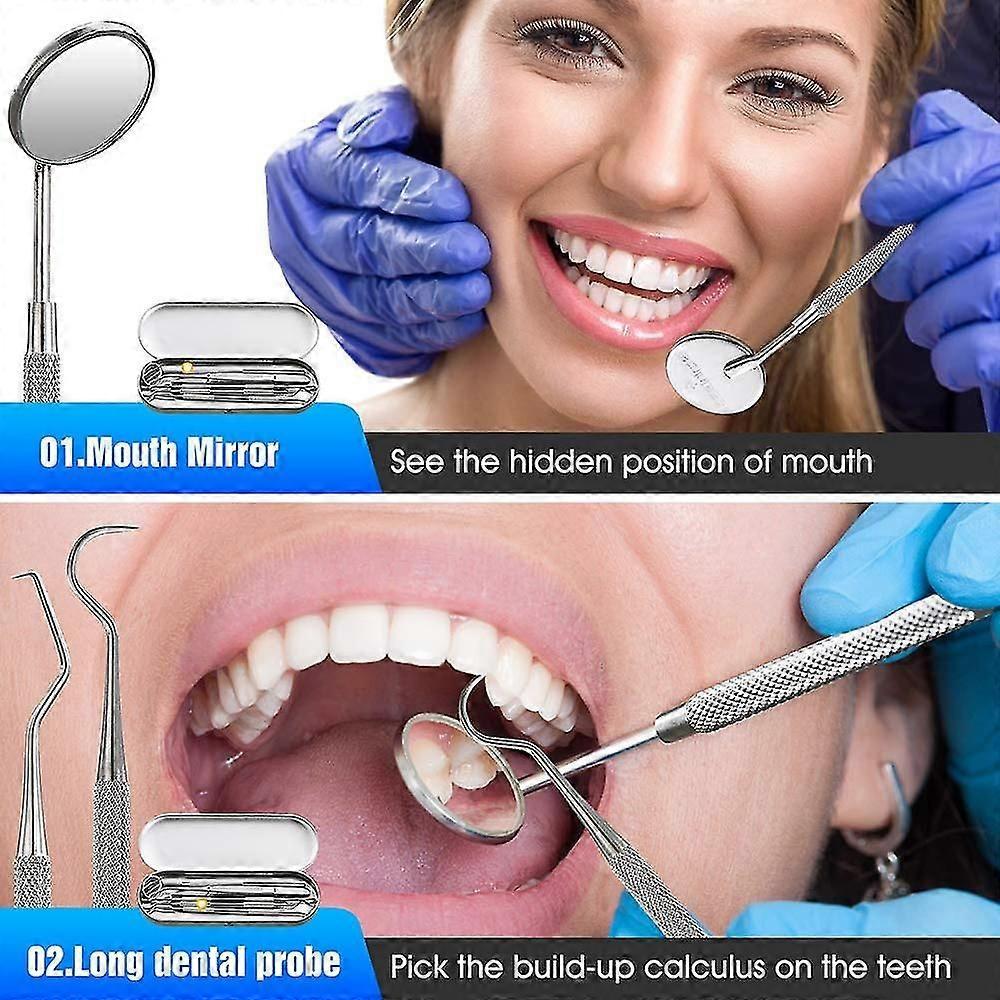 Dental Tools, 5 Pcs Professional Teeth Cleaning Tools Stainless Steel Stainless Steel Dental Scaler, Mouth Mirror, Tarter Scraper, Tooth Pi, Tweezer